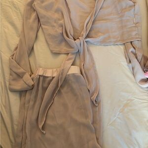 Sheer Tie-Front Two-Piece Sleep Set in Light Blush
